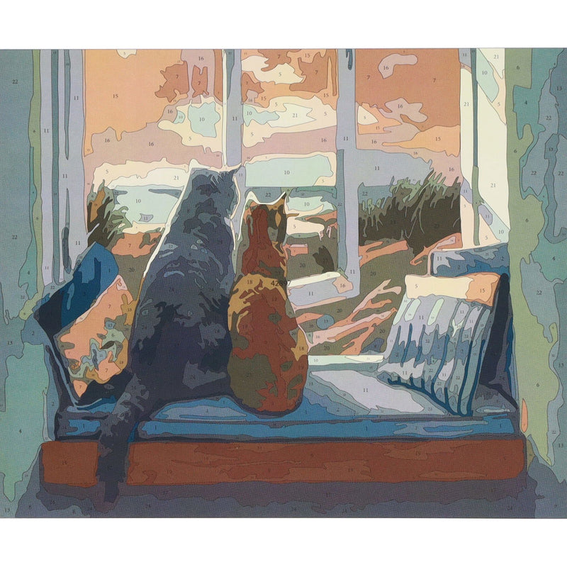 Icon 300x250mm Paint By Numbers Canvas - Cats On Sill