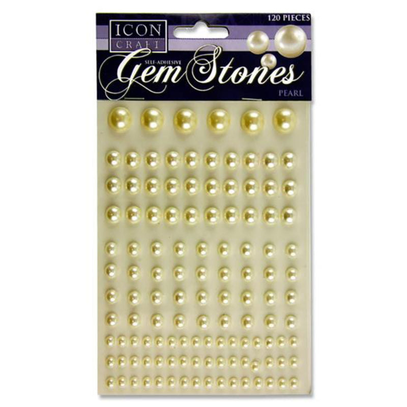 Icon Self Adhesive Gem Stones - Pearls - Various Sizes - Pack of 120