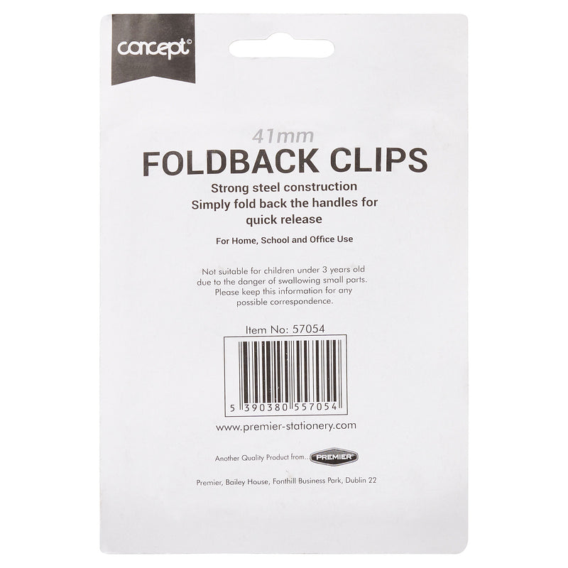 Premier Office 41mm Fold Back Binder Clips - Black - Pack of 4
