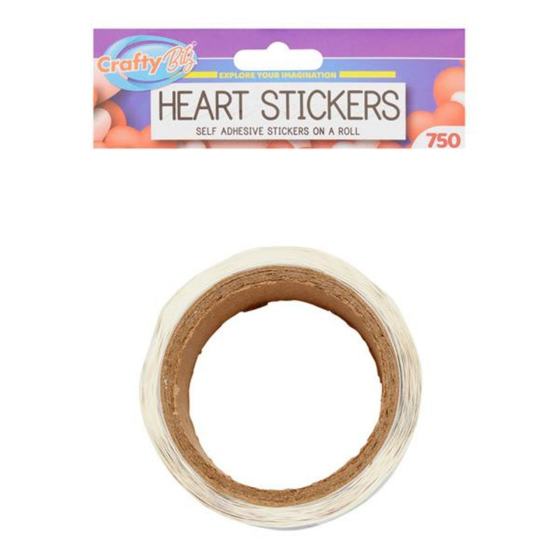Crafty Bitz Self Adhesive Stickers on a Roll - Hearts - 750 Stickers