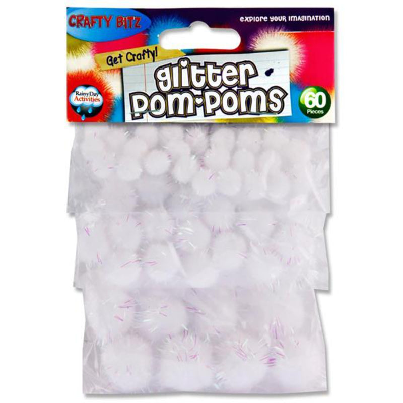 Crafty Bitz Pom Poms - Glitter White - Pack of 60