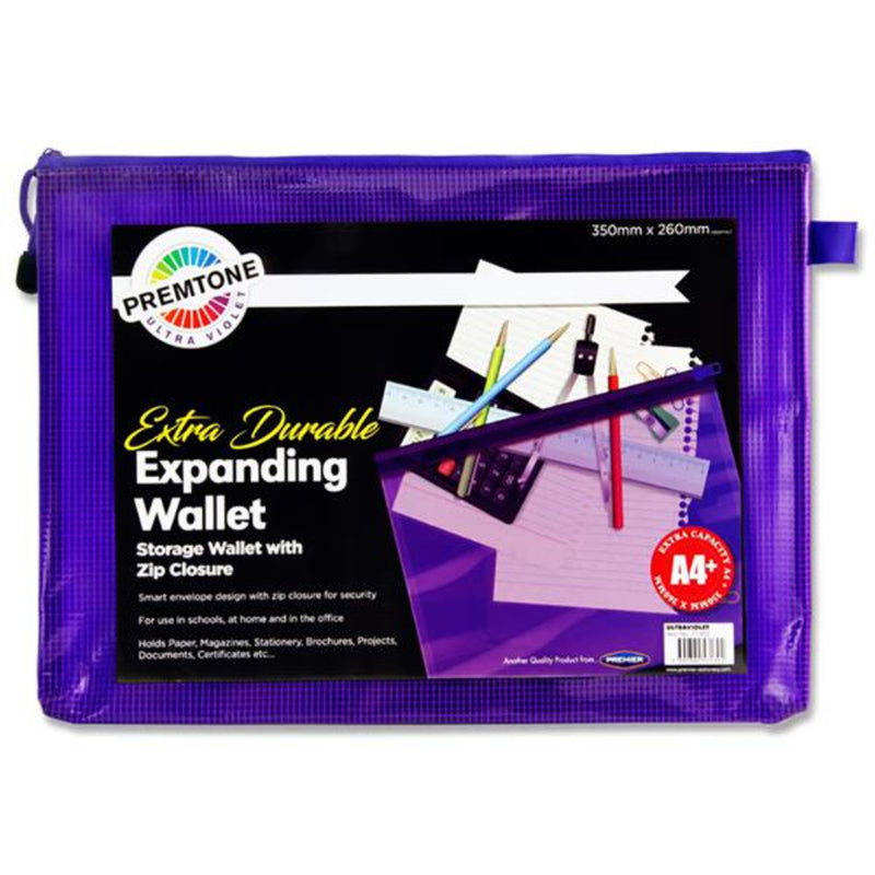 Premto A4+ Extra Durable Expanding Mesh Wallet with Zip - Ultraviolet