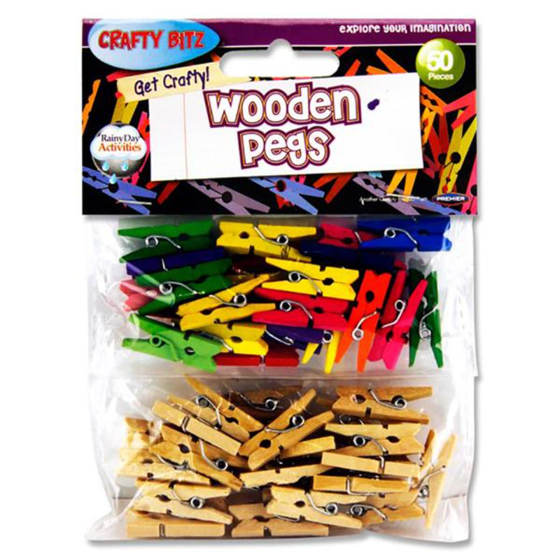 Crafty Bitz Wooden Pegs - Pack of 50