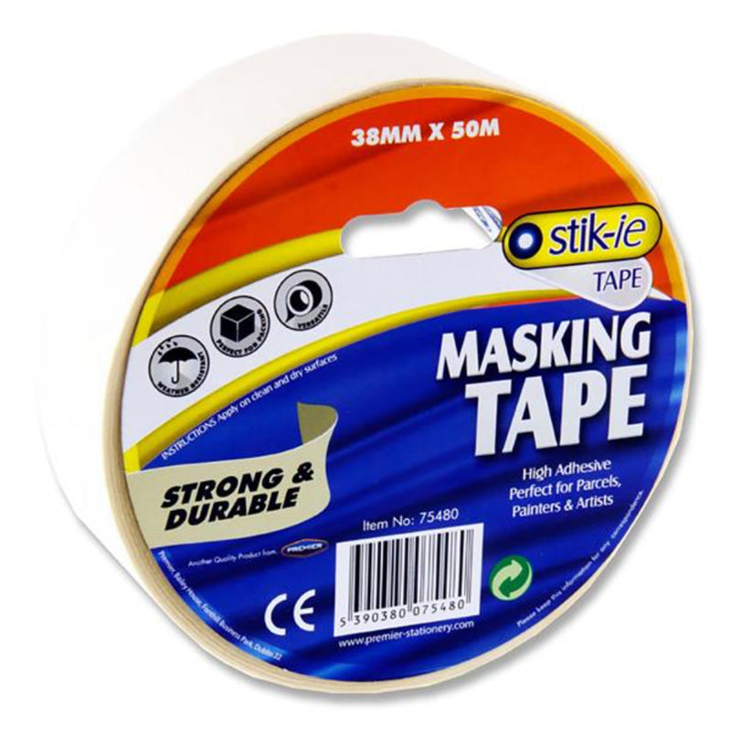 Stik-ie Strong & Durable Masking Tape Roll - 50m x 38mm