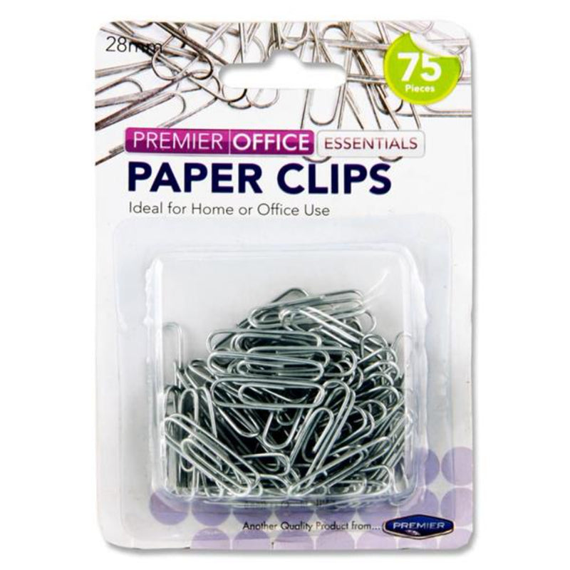 Premier Office 28mm Paper Clips - Silver - Pack of 75