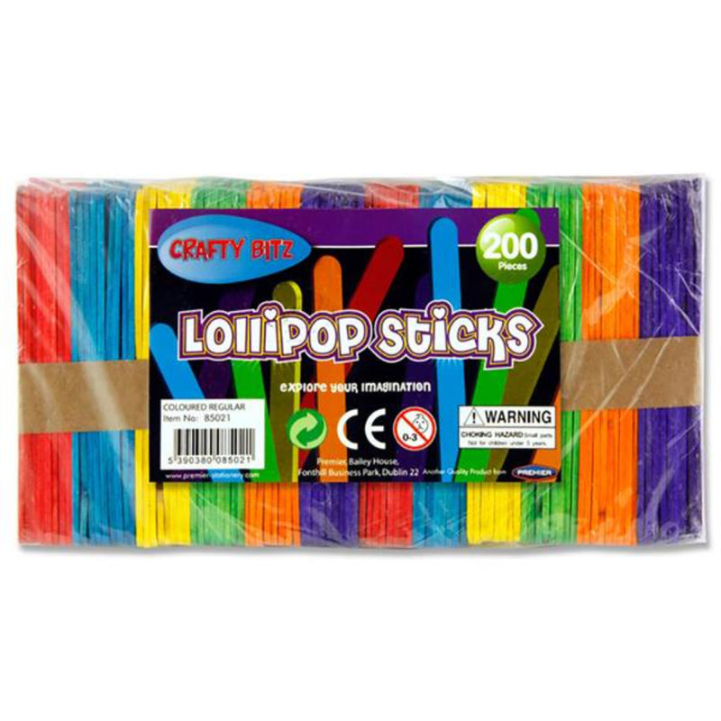 Crafty Bitz Lollipop Sticks - Coloured - Pack of 200