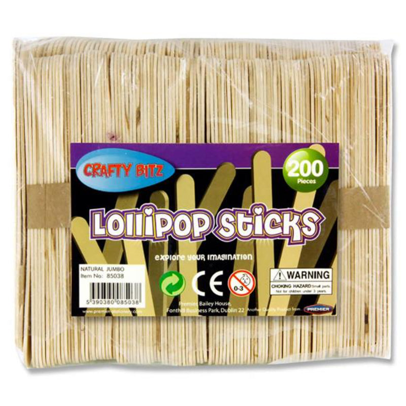 Crafty Bitz Jumbo Lollipop Sticks - Natural - Pack of 200