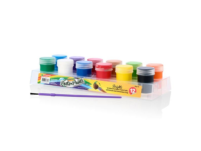 World of Colour Poster Paint Tubs with Brush and Tray - 12 Tubs
