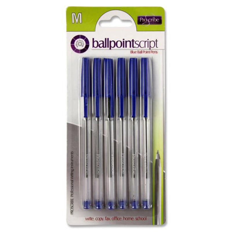 Pro:Scribe Ballpoint Pens - Blue Ink - Pack of 6