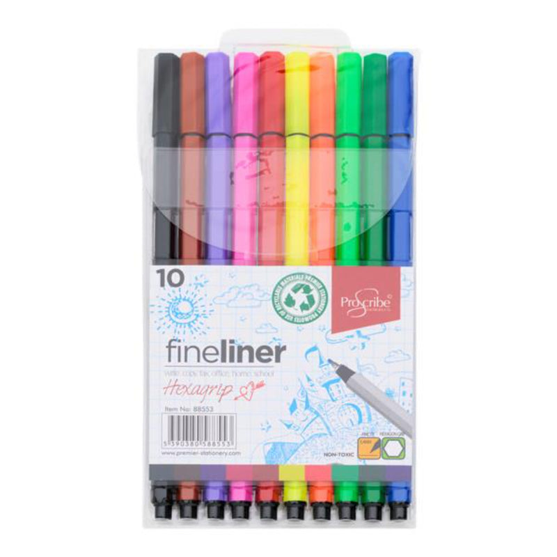 Pro:Scribe Fineliner Pens with Hexagrip - Pack of 10
