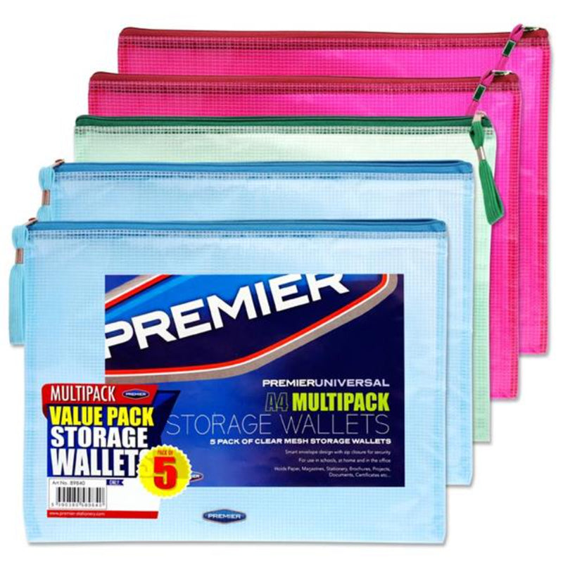 Premier Universal Multipack | A4 Mesh Wallets - Clear - Pack of 5