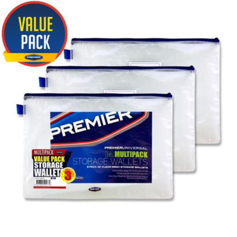 Premier Universal Multipack | B4 Durable Mesh Wallets with Zip - Clear - Pack of 3
