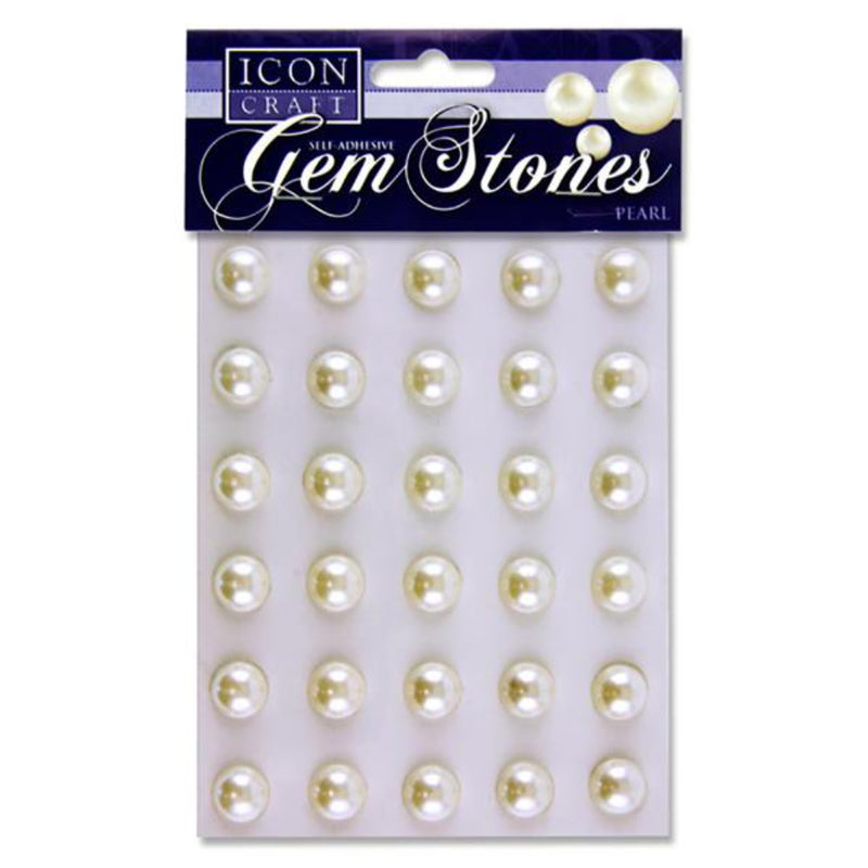 Icon Self Adhesive Gem Stones - 14mm - Pearl - White - Pack of 30