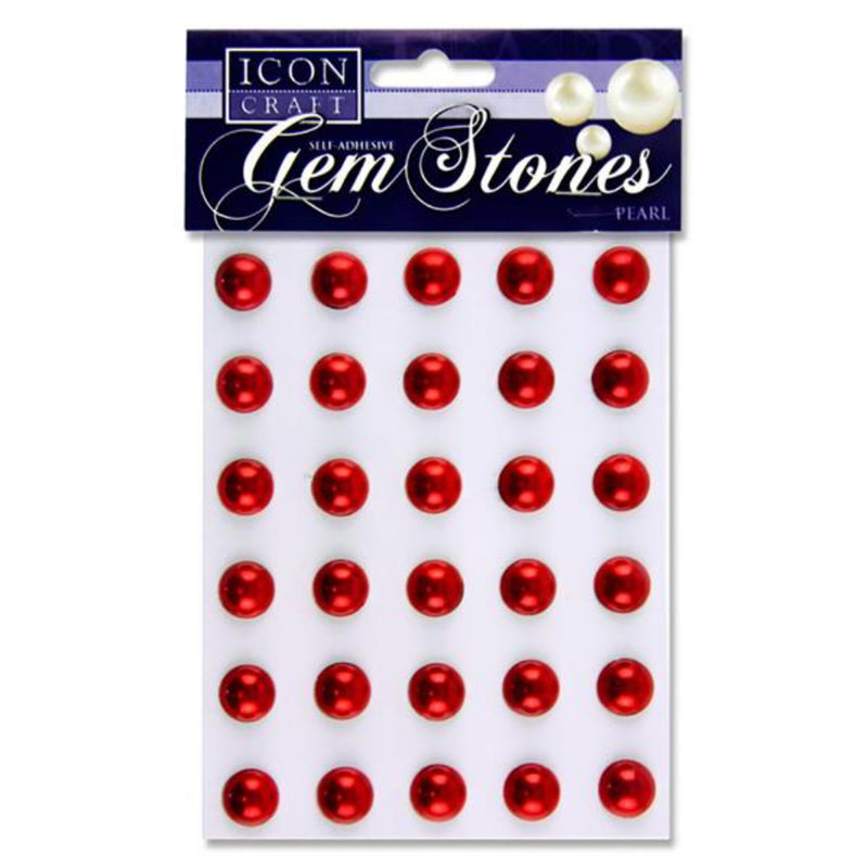 Icon Self Adhesive Gem Stones - 14mm - Pearl - Red - Pack of 30