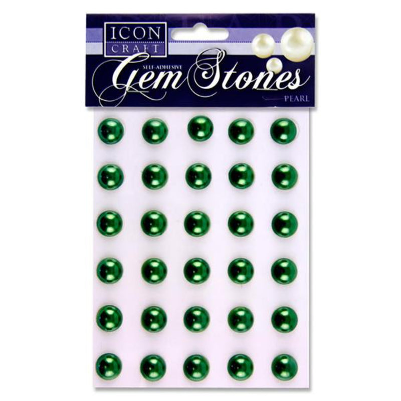 Icon Self Adhesive Gem Stones - 14mm - Pearl - Green - Pack of 30