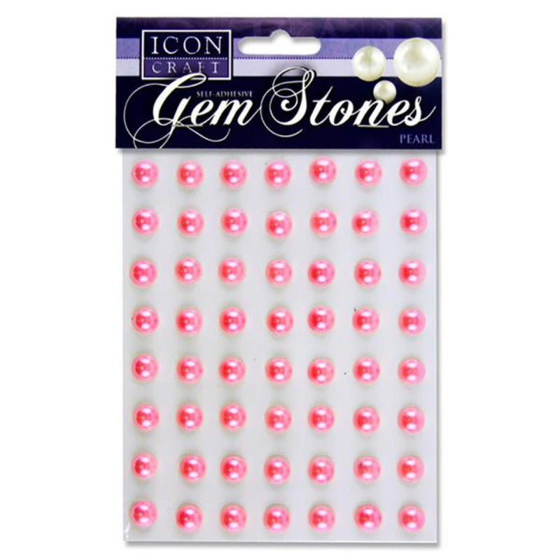 Icon Self Adhesive Gem Stones - 10mm - Pearl - Pink - Pack of 56