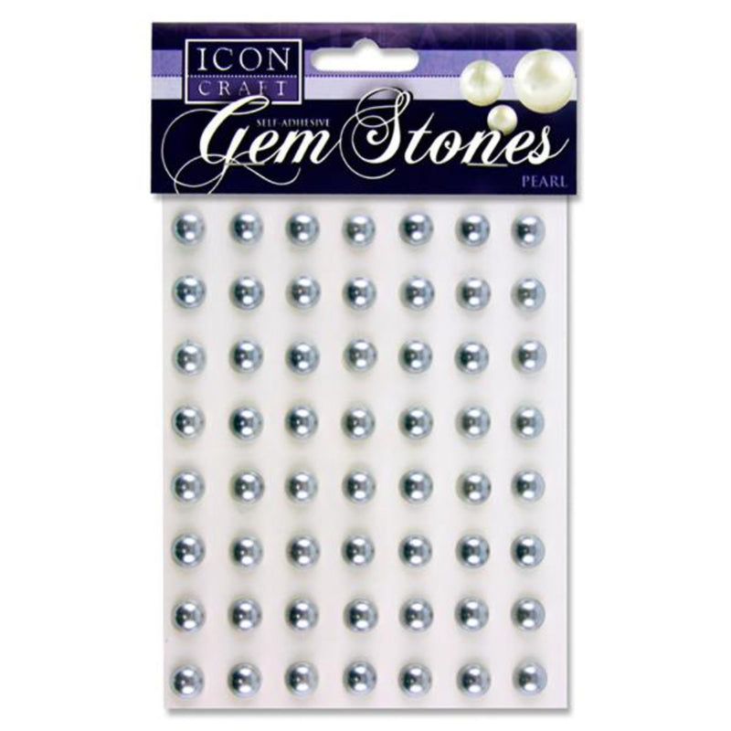 Icon Self Adhesive Gem Stones - 10mm - Pearl - Silver - Pack of 56