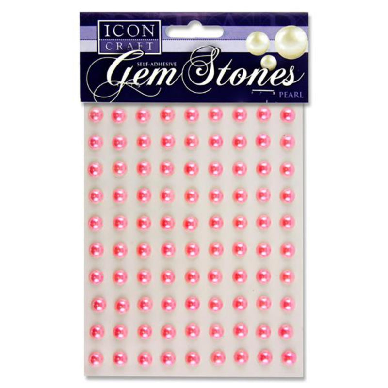 Icon Self Adhesive Gem Stones - 8mm - Pearl - Pink - Pack of 90