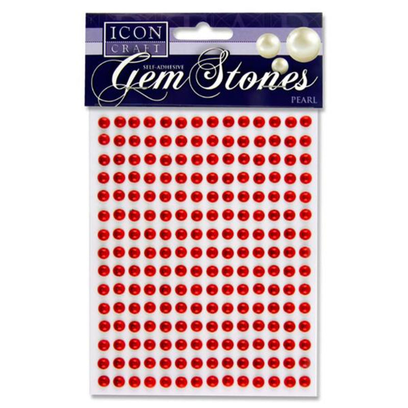Icon Self Adhesive Gem Stones - 6mm - Pearl - Red - Pack of 210