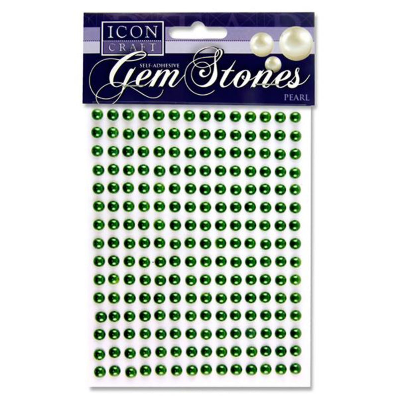 Icon Self Adhesive Gem Stones - 6mm - Pearl - Green - Pack of 210