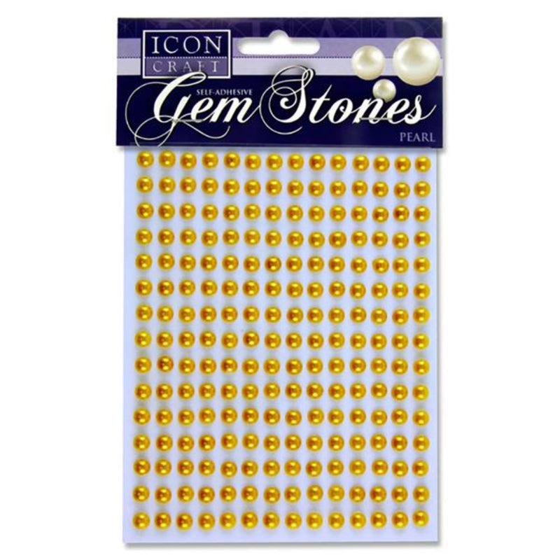 Icon Self Adhesive Gem Stones - 6mm - Pearl - Gold - Pack of 210