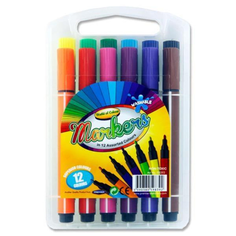 World of Colour Washable Markers in Handy Carry Case - Box of 12